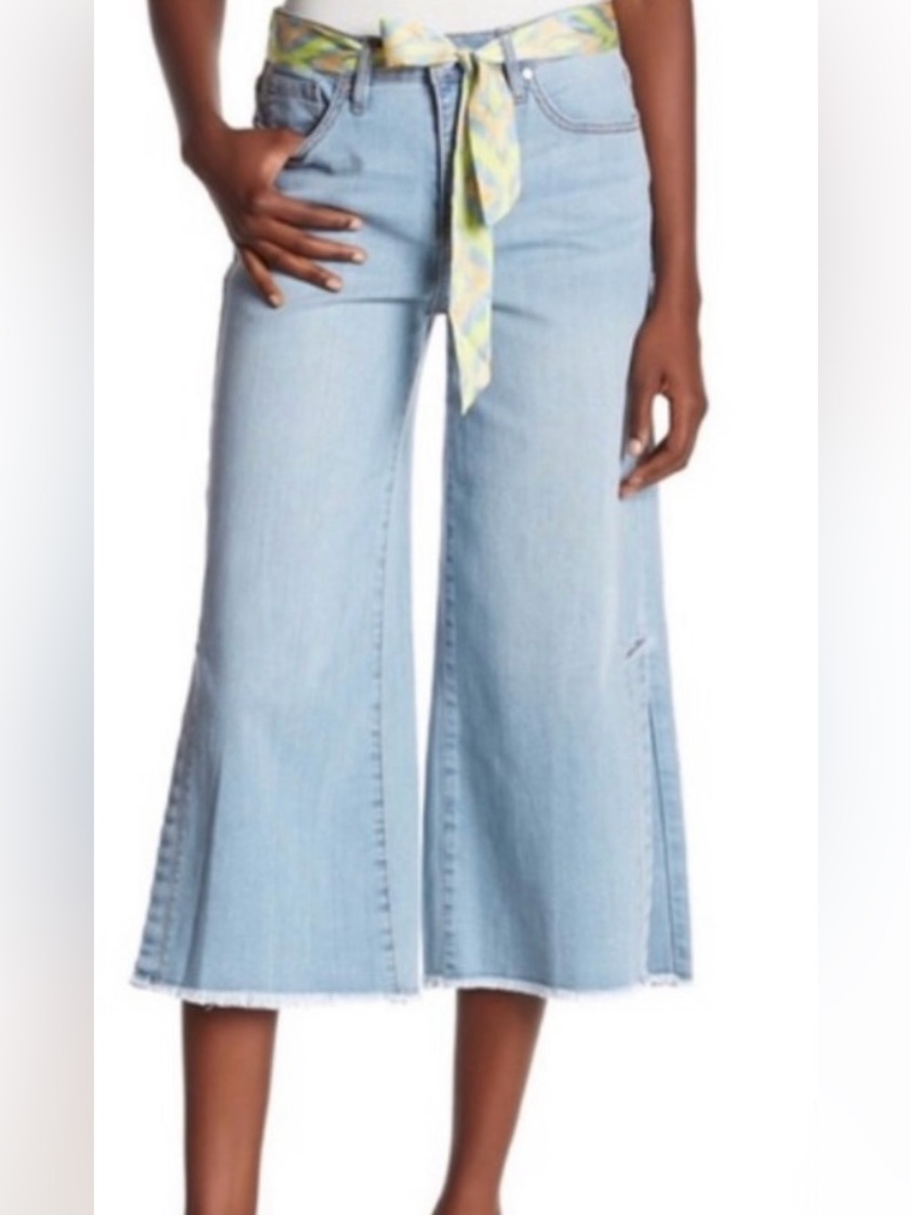 Seven7 Light Blue Wide-Leg Cropped Split Hem Jeans with Belt.Size 10